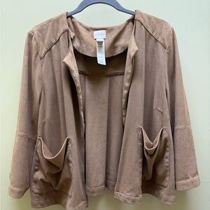 Chico's Tan Open Front Faux Suede Jacket size 3 petite